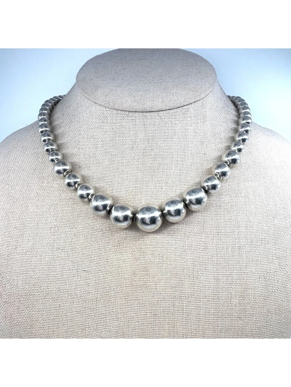 Graduated Bead Necklace 925 Sterling Silver 18-20